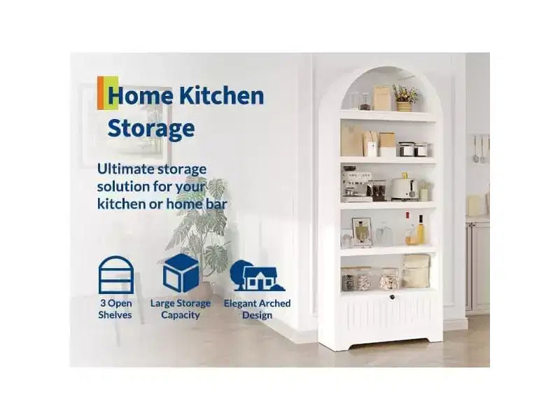 Étagère à livres cintrée de ferme de 71 pouces avec 6 niveaux, tiroir et armoire de rangement, bibliothèque moderne à affichage ouvert pour salon, bureau ou cuisine