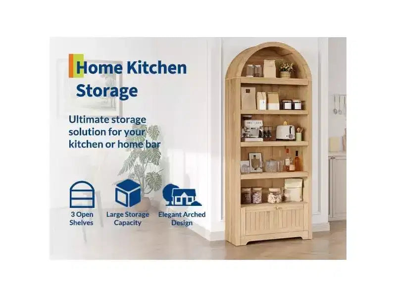Étagère à livres cintrée de ferme de 71 pouces avec 6 niveaux, tiroir et armoire de rangement, bibliothèque moderne à affichage ouvert pour salon, bureau ou cuisine