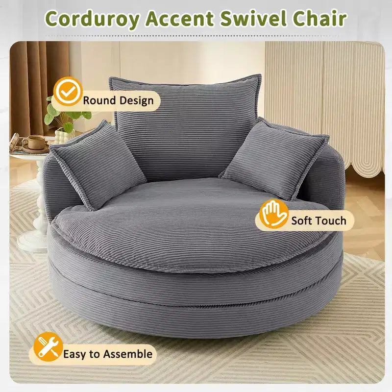 Fauteuil pivotant à 360° avec coussin double épaisseur