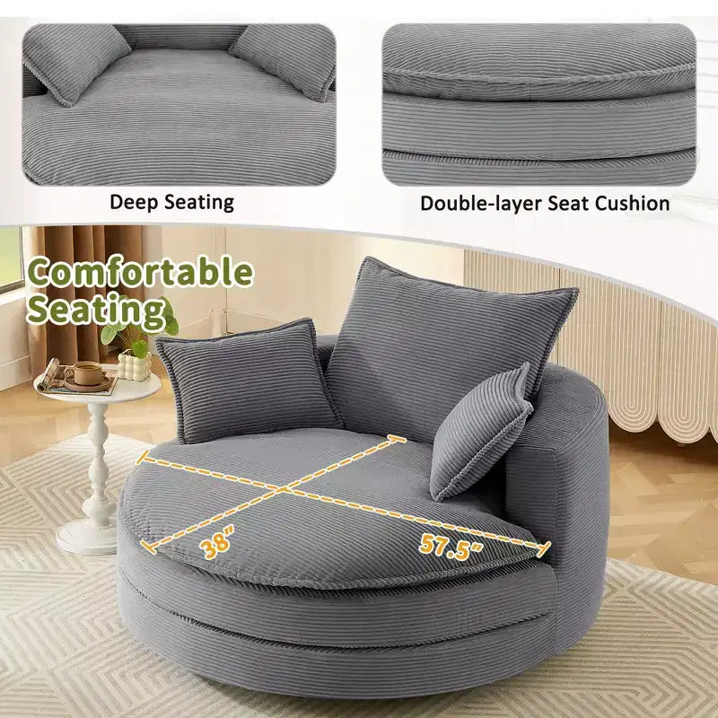 Fauteuil pivotant à 360° avec coussin double épaisseur