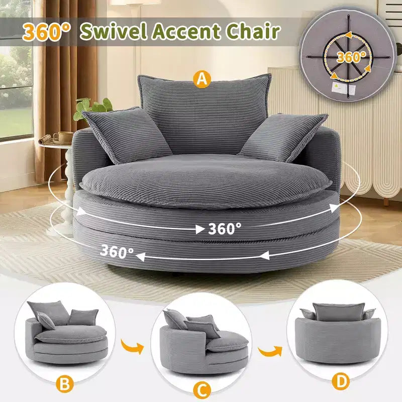 Fauteuil pivotant à 360° avec coussin double épaisseur