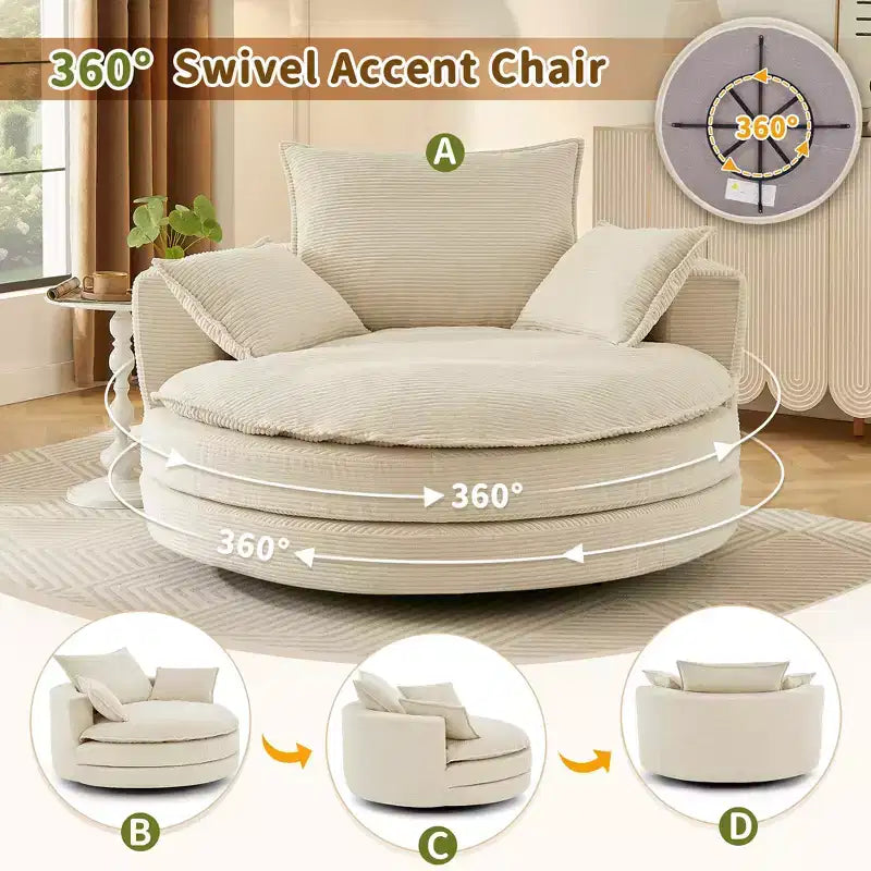 Fauteuil pivotant à 360° avec coussin double épaisseur