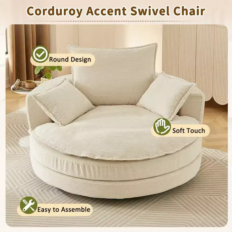 Fauteuil pivotant à 360° avec coussin double épaisseur