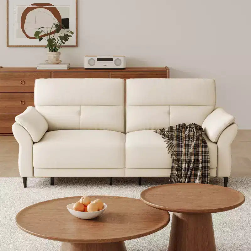 Canapé inclinable électrique en cuir pleine fleur avec double moteur, canapé sectionnel inclinable moderne blanc avec console et ports USB pour salon