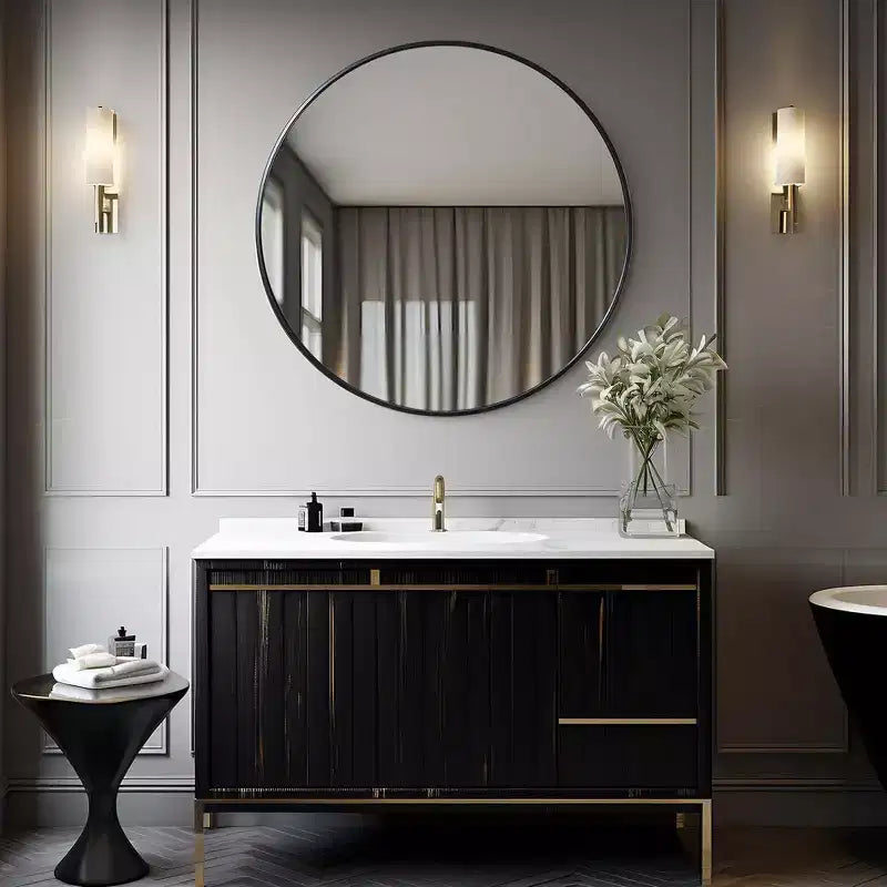 Miroir mural de salle de bain rond de 42 pouces, verre HD premium, cadre en aluminium antirouille