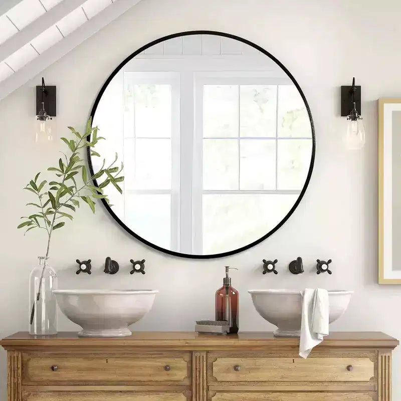 Whisen 42 Inch Round Bathrrom Wall Mirror, Premium HD Glass, Anti-Rust Aluminum Frame