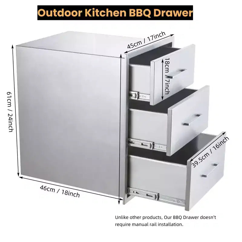 Tiroirs de cuisine extérieure, tiroir de barbecue en acier inoxydable, encastré pour îlot de cuisine extérieure et îlots de barbecue, silencieux, entièrement assemblé