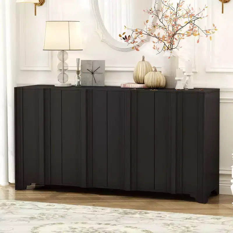 Buffet sophistiqué, meuble de rangement avec 4 portes linéaires complexes, meuble de bar à café pour salle à manger, salon, entrée