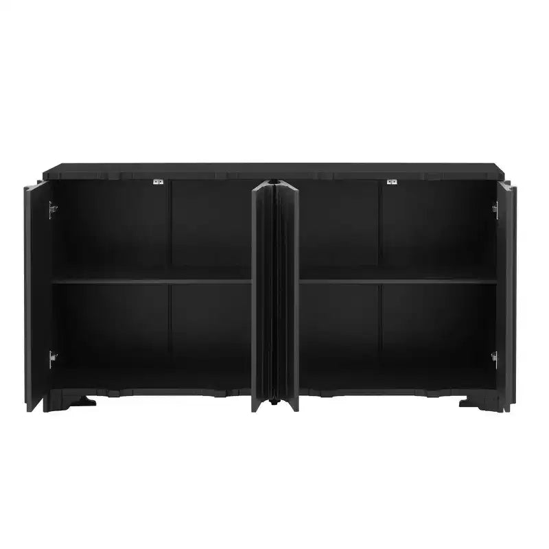 Buffet sophistiqué, meuble de rangement avec 4 portes linéaires complexes, meuble de bar à café pour salle à manger, salon, entrée