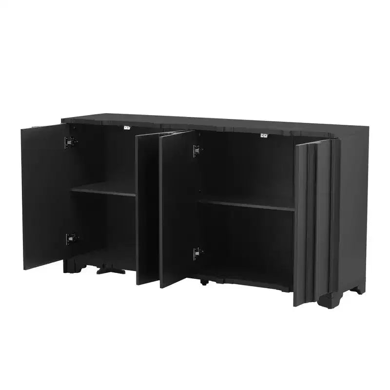 Buffet sophistiqué, meuble de rangement avec 4 portes linéaires complexes, meuble de bar à café pour salle à manger, salon, entrée
