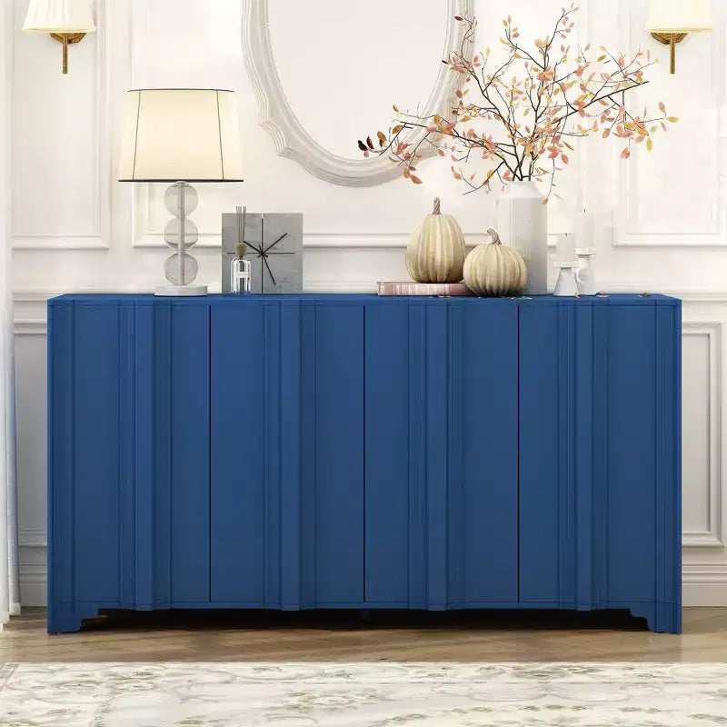 Buffet sophistiqué, meuble de rangement avec 4 portes linéaires complexes, meuble de bar à café pour salle à manger, salon, entrée