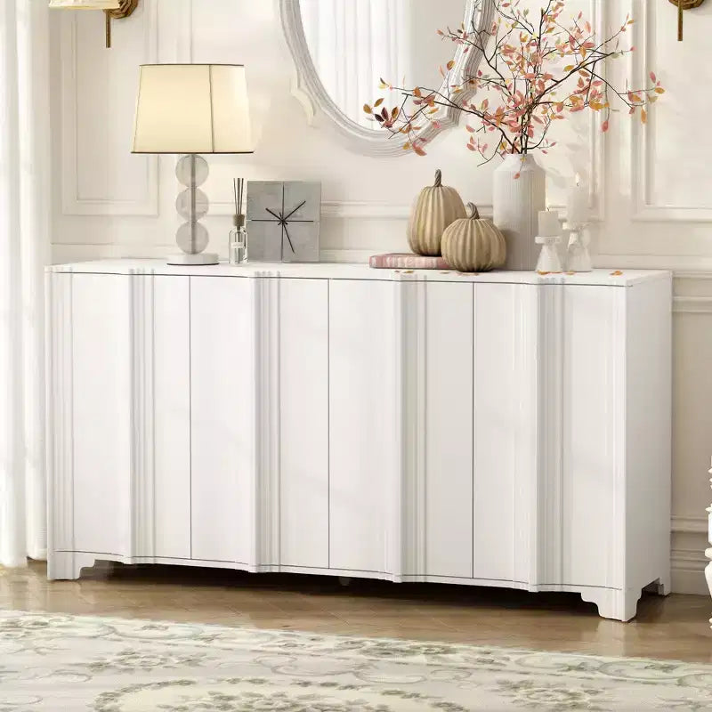 Buffet sophistiqué, meuble de rangement avec 4 portes linéaires complexes, meuble de bar à café pour salle à manger, salon, entrée