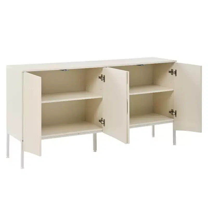 Buffet sophistiqué, meuble de rangement avec 4 portes linéaires complexes, meuble de bar à café pour salle à manger, salon, entrée