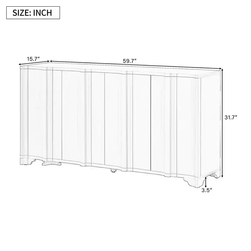 Buffet sophistiqué, meuble de rangement avec 4 portes linéaires complexes, meuble de bar à café pour salle à manger, salon, entrée