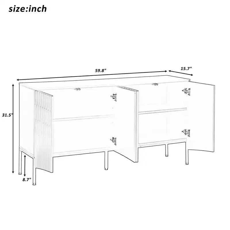 Buffet sophistiqué, meuble de rangement avec 4 portes linéaires complexes, meuble de bar à café pour salle à manger, salon, entrée
