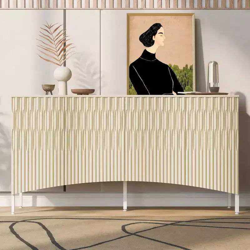 Buffet sophistiqué, meuble de rangement avec 4 portes linéaires complexes, meuble de bar à café pour salle à manger, salon, entrée