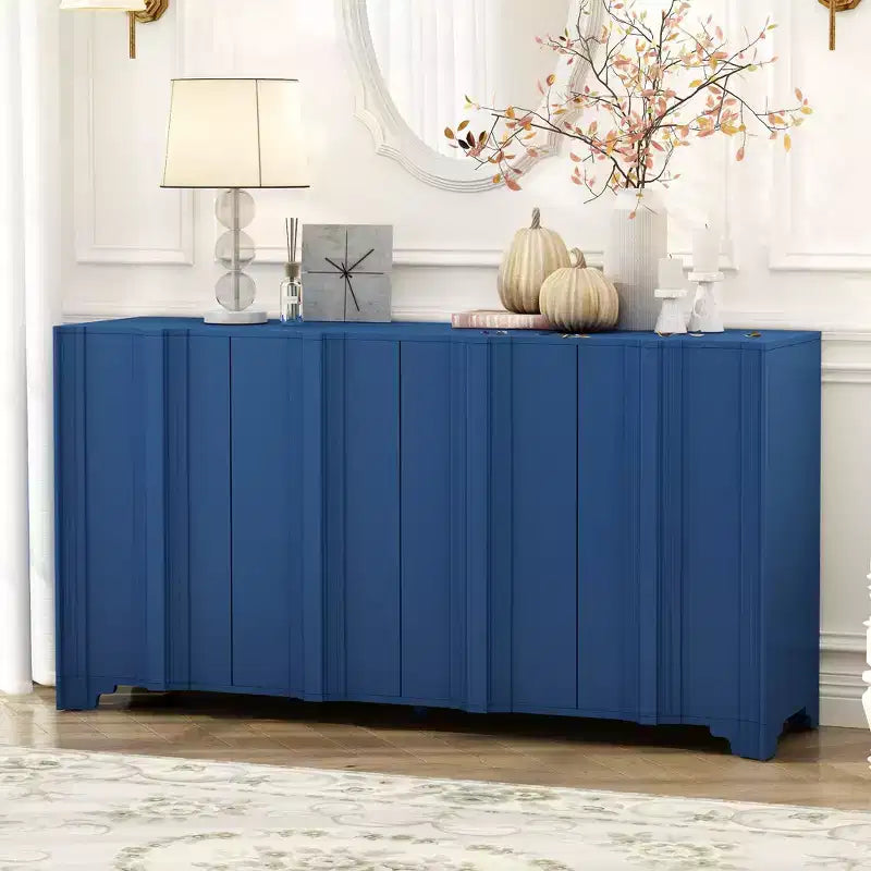 Buffet sophistiqué, meuble de rangement avec 4 portes linéaires complexes, meuble de bar à café pour salle à manger, salon, entrée