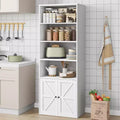 Farmhouse Style White Wood Bookcase with Doors - 4 Shelves, 11.8 Depth, 71.4 Height - for Living Room, Bedroom or Home Office Storage