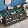 Commode à 9 tiroirs avec prise de courant, Commode avec lumières LED, Commode de rangement moderne pour placard, Armoire de rangement double largeur pour chambre