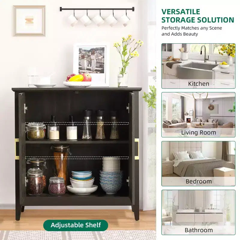 Buffet de cuisine, meuble bar à café de 81 cm avec étagère réglable, meuble de rangement pour salon, entrée