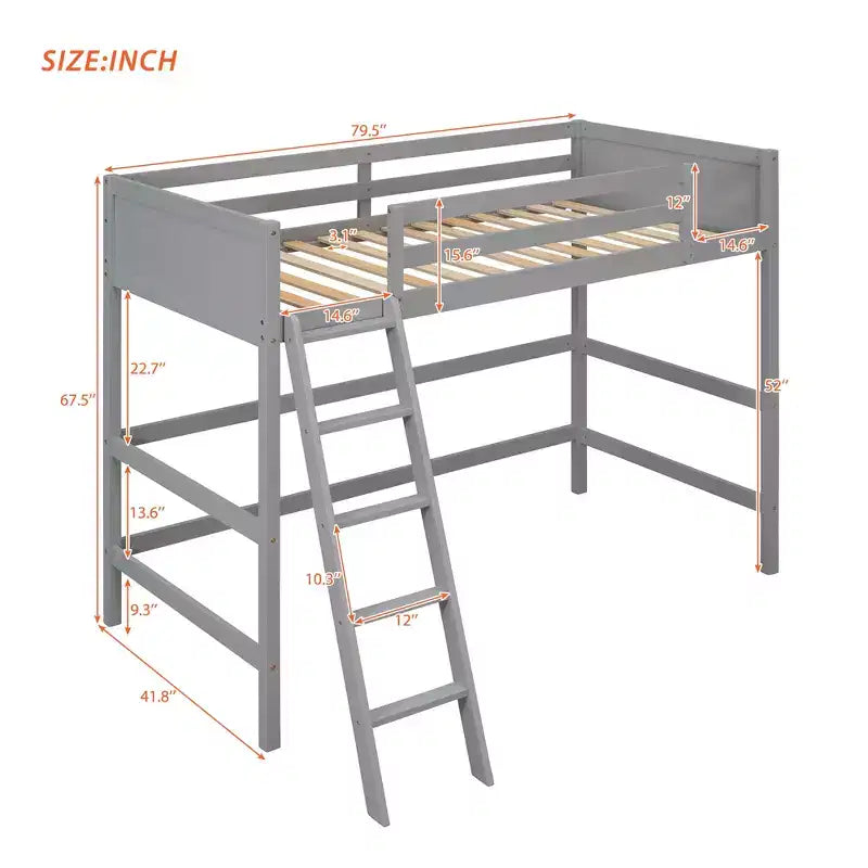 Lit mezzanine simple avec échelle, cadre de lit mezzanine en bois pour enfants, adolescents et adultes