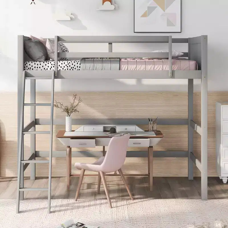 Lit mezzanine simple avec échelle, cadre de lit mezzanine en bois pour enfants, adolescents et adultes