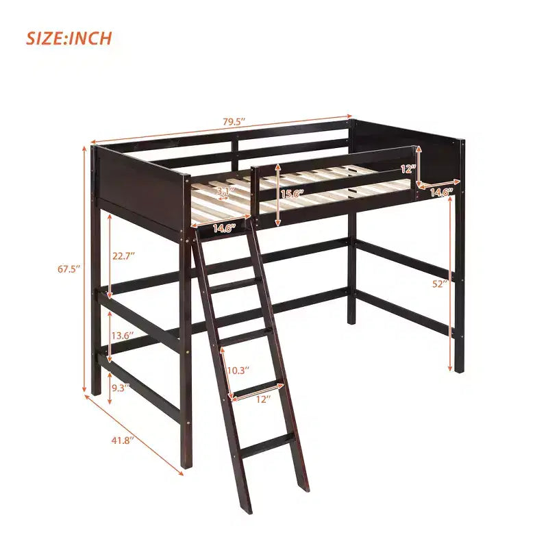 Lit mezzanine simple avec échelle, cadre de lit mezzanine en bois pour enfants, adolescents et adultes