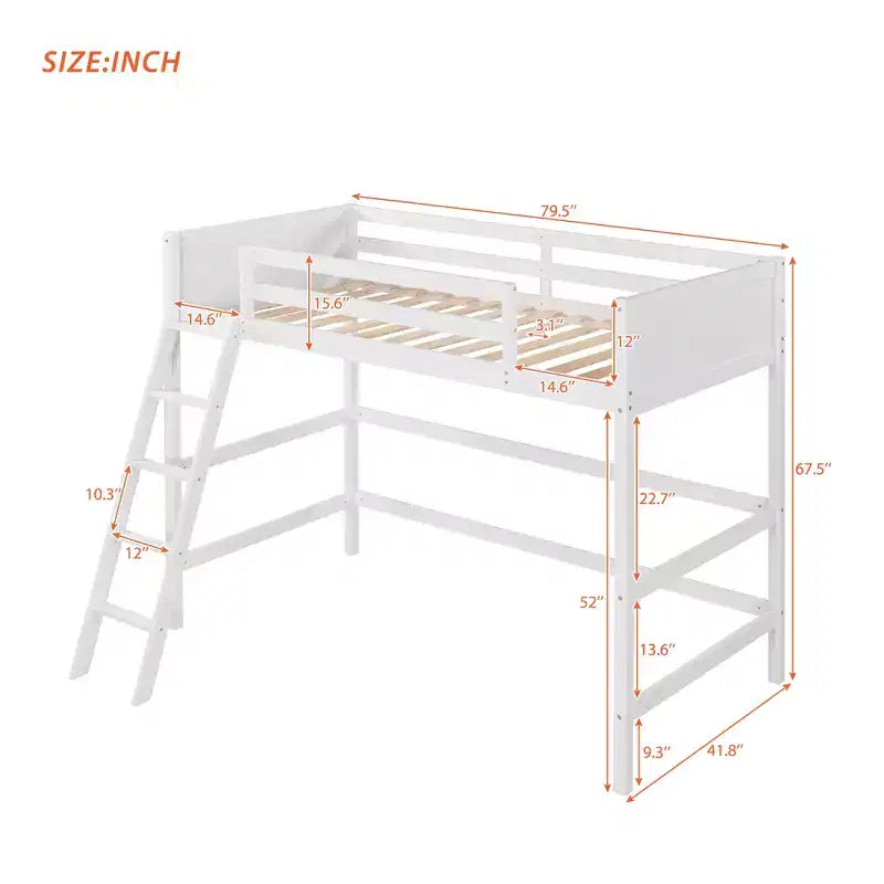 Lit mezzanine simple avec échelle, cadre de lit mezzanine en bois pour enfants, adolescents et adultes