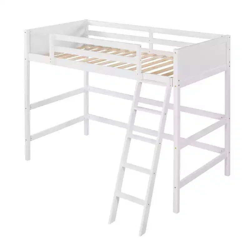 Lit mezzanine simple avec échelle, cadre de lit mezzanine en bois pour enfants, adolescents et adultes