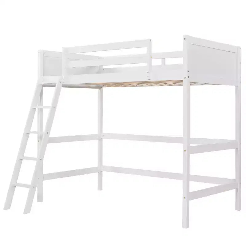 Lit mezzanine simple avec échelle, cadre de lit mezzanine en bois pour enfants, adolescents et adultes