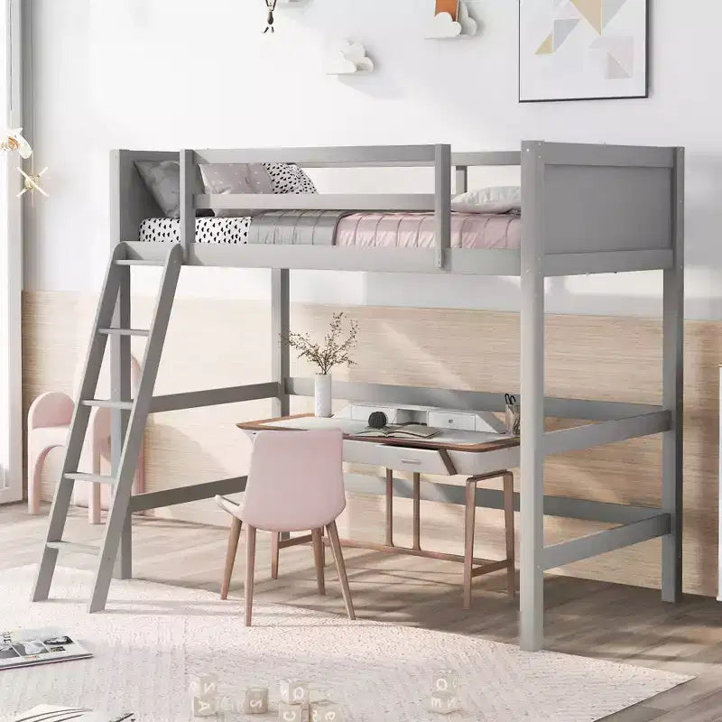 Lit mezzanine simple avec échelle, cadre de lit mezzanine en bois pour enfants, adolescents et adultes