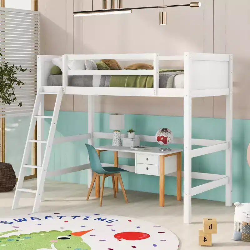 Lit mezzanine simple avec échelle, cadre de lit mezzanine en bois pour enfants, adolescents et adultes