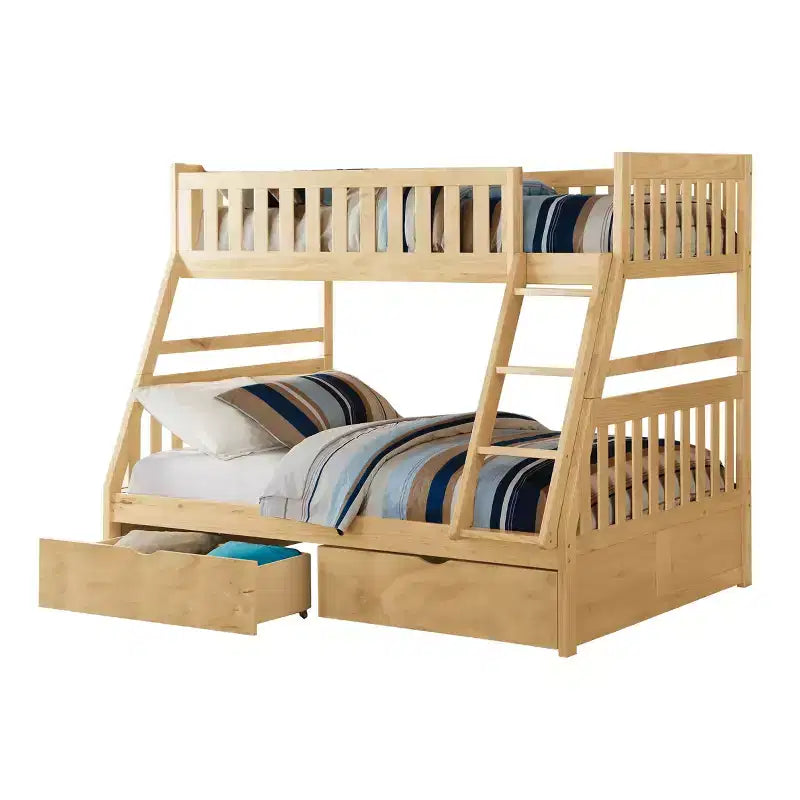 Lit superposé Bradley Modern en bois, deux places superposées et un lit double en bas, avec tiroirs de rangement