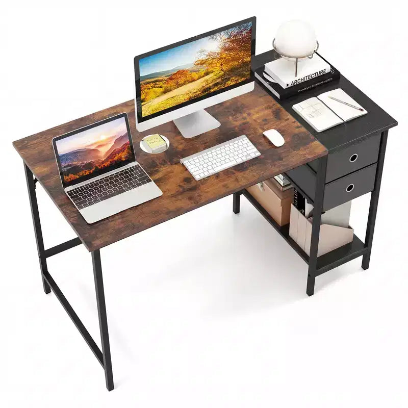 Costway 48'' Home Office Desk w/ Storage Headphone Hook Shelf & 2 Drawers Laptop Desk