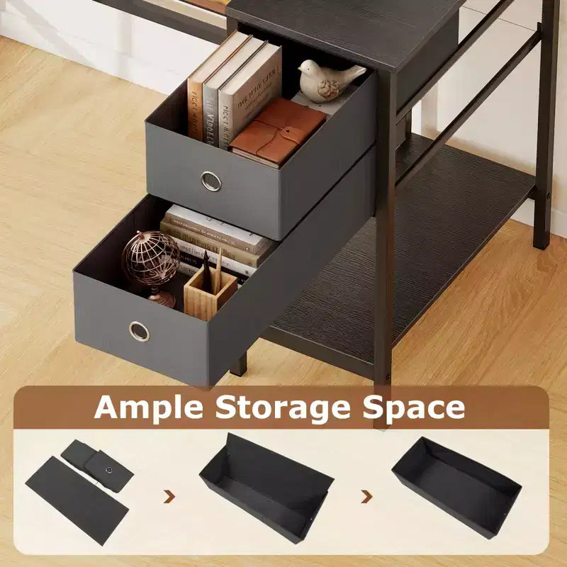 Bureau d'ordinateur 122 cm avec rangement, crochet pour casque, étagère et 2 tiroirs