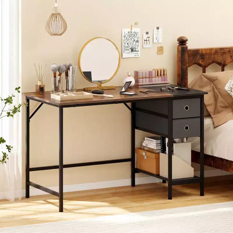 Bureau d'ordinateur 122 cm avec rangement, crochet pour casque, étagère et 2 tiroirs