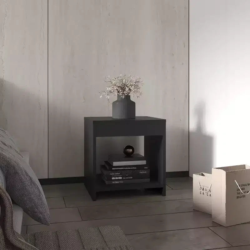 With a clean modern design, this Chroma 16.5 Tall Minimalistic Nightstand with open shelf provides practical storage and a sturdy structure,.