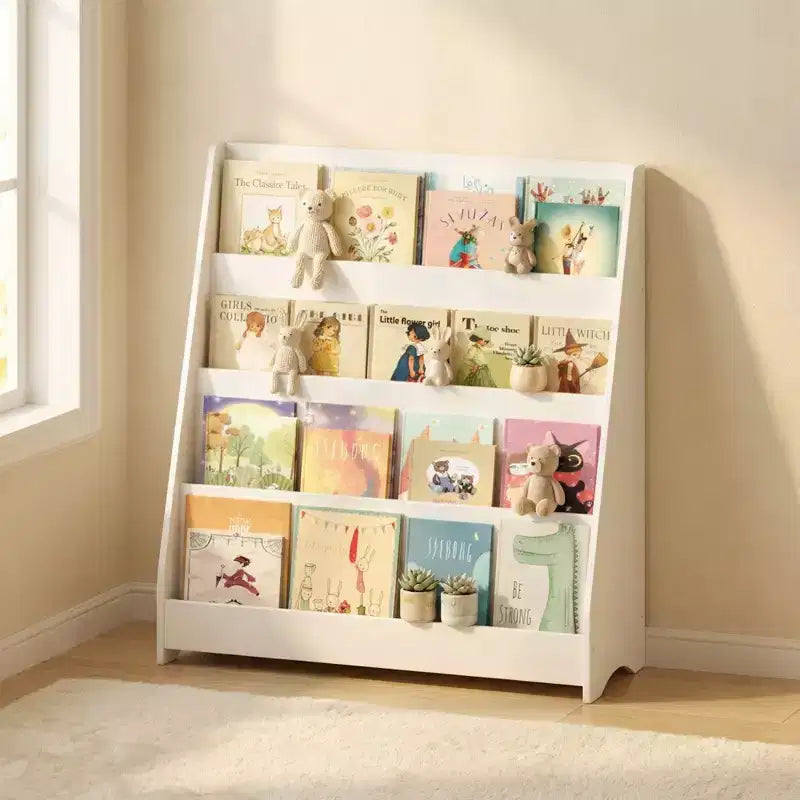 Étagère de rangement 4 niveaux pour enfants, organisateur de jouets et de livres pour tout-petits, pour chambre à coucher, salle de jeux, salle de classe, blanc