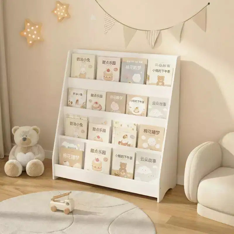 Étagère de rangement 4 niveaux pour enfants, organisateur de jouets et de livres pour tout-petits, pour chambre à coucher, salle de jeux, salle de classe, blanc