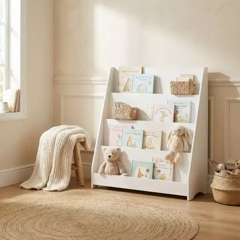 Étagère de rangement 4 niveaux pour enfants, organisateur de jouets et de livres pour tout-petits, pour chambre à coucher, salle de jeux, salle de classe, blanc