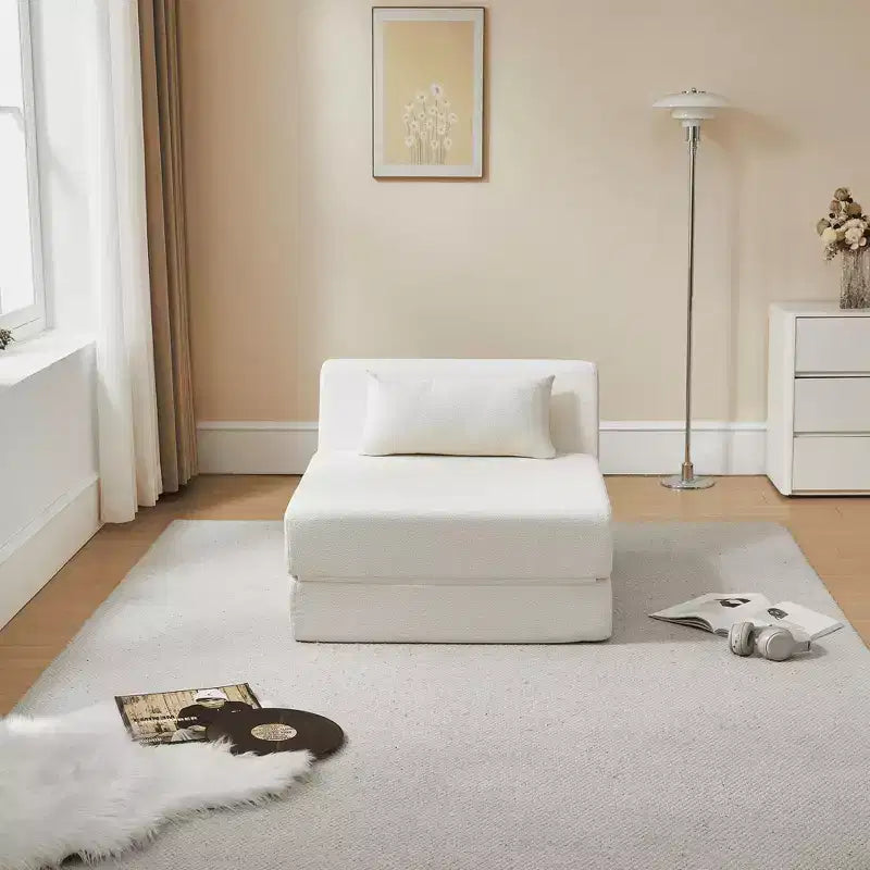 Fauteuil-lit convertible 2-en-1 en tissu de laine d'alpaga, canapé-lit peu encombrant pour petits espaces, salon, dortoir, appartement