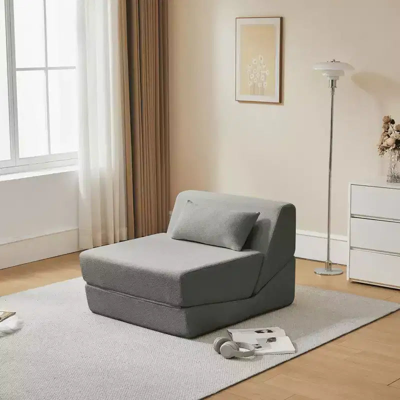 Fauteuil-lit convertible 2-en-1 en tissu de laine d'alpaga, canapé-lit peu encombrant pour petits espaces, salon, dortoir, appartement