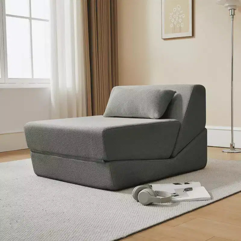 Fauteuil-lit convertible 2-en-1 en tissu de laine d'alpaga, canapé-lit peu encombrant pour petits espaces, salon, dortoir, appartement