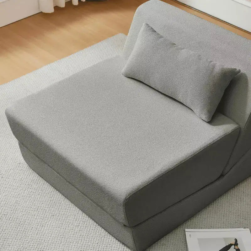 Fauteuil-lit convertible 2-en-1 en tissu de laine d'alpaga, canapé-lit peu encombrant pour petits espaces, salon, dortoir, appartement