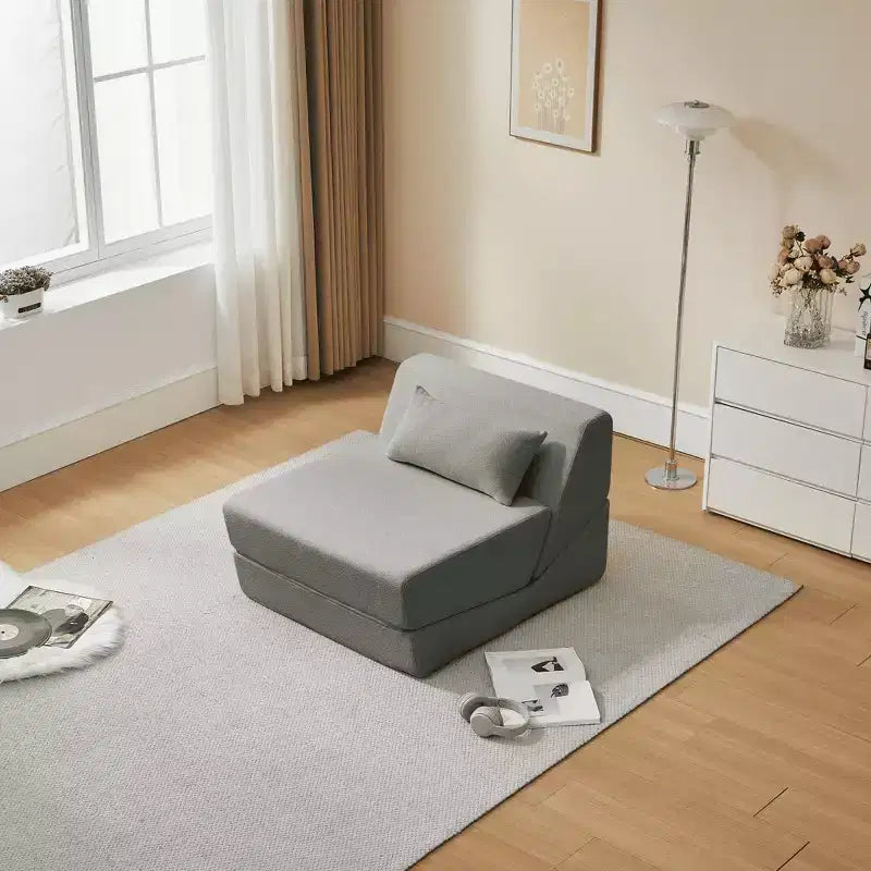 Fauteuil-lit convertible 2-en-1 en tissu de laine d'alpaga, canapé-lit peu encombrant pour petits espaces, salon, dortoir, appartement