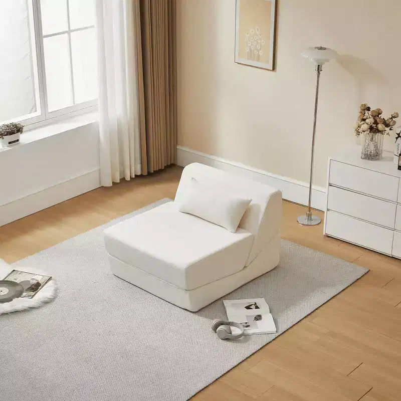 Fauteuil-lit convertible 2-en-1 en tissu de laine d'alpaga, canapé-lit peu encombrant pour petits espaces, salon, dortoir, appartement