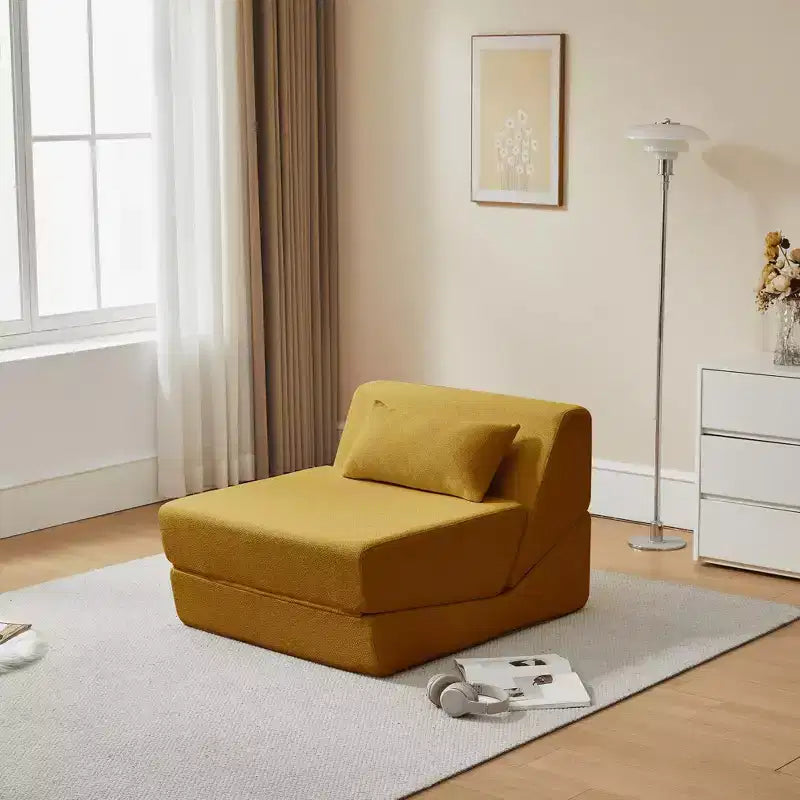 Fauteuil-lit convertible 2-en-1 en tissu de laine d'alpaga, canapé-lit peu encombrant pour petits espaces, salon, dortoir, appartement