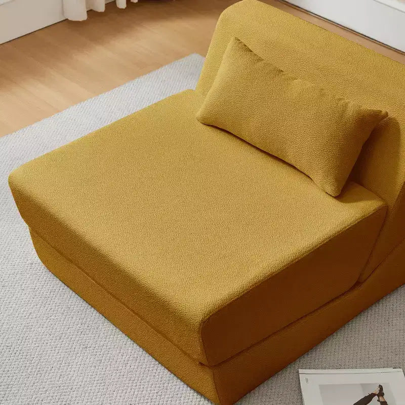 Fauteuil-lit convertible 2-en-1 en tissu de laine d'alpaga, canapé-lit peu encombrant pour petits espaces, salon, dortoir, appartement