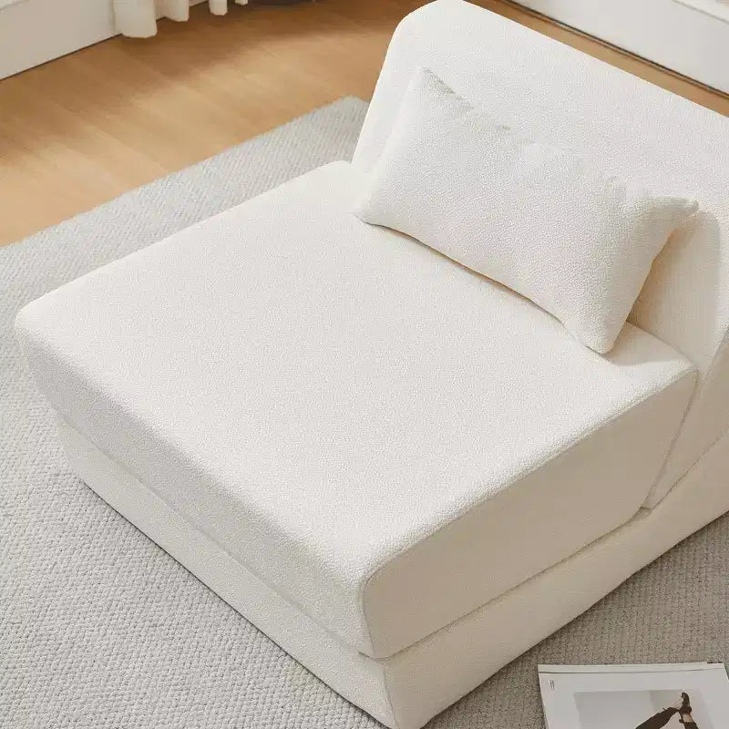 Fauteuil-lit convertible 2-en-1 en tissu de laine d'alpaga, canapé-lit peu encombrant pour petits espaces, salon, dortoir, appartement