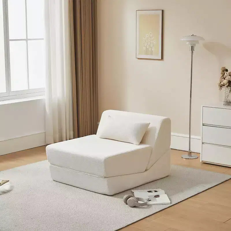Fauteuil-lit convertible 2-en-1 en tissu de laine d'alpaga, canapé-lit peu encombrant pour petits espaces, salon, dortoir, appartement